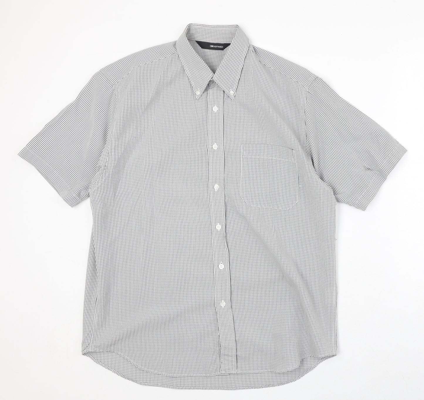 Defined Mens Grey Geometric Polyester Button-Up Size L Collared Button