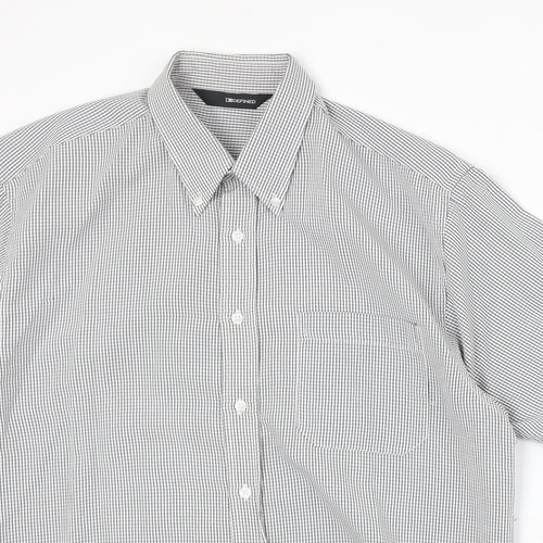 Defined Mens Grey Geometric Polyester Button-Up Size L Collared Button