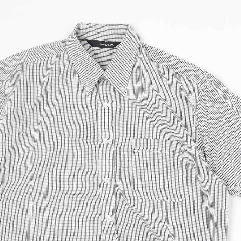Defined Mens Grey Geometric Polyester Button-Up Size L Collared Button