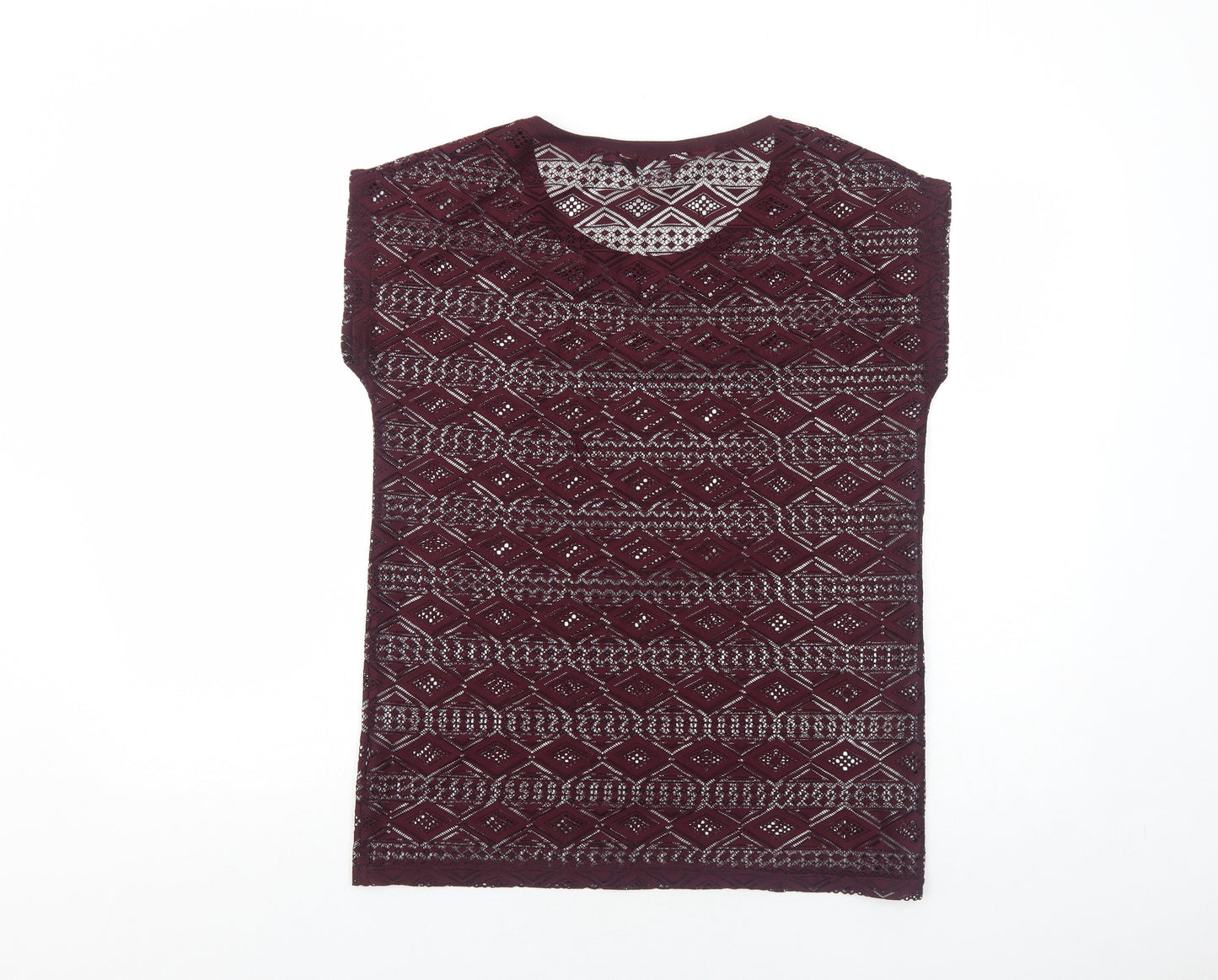 New Look Womens Purple Geometric Polyester Basic T-Shirt Size 10 Round Neck