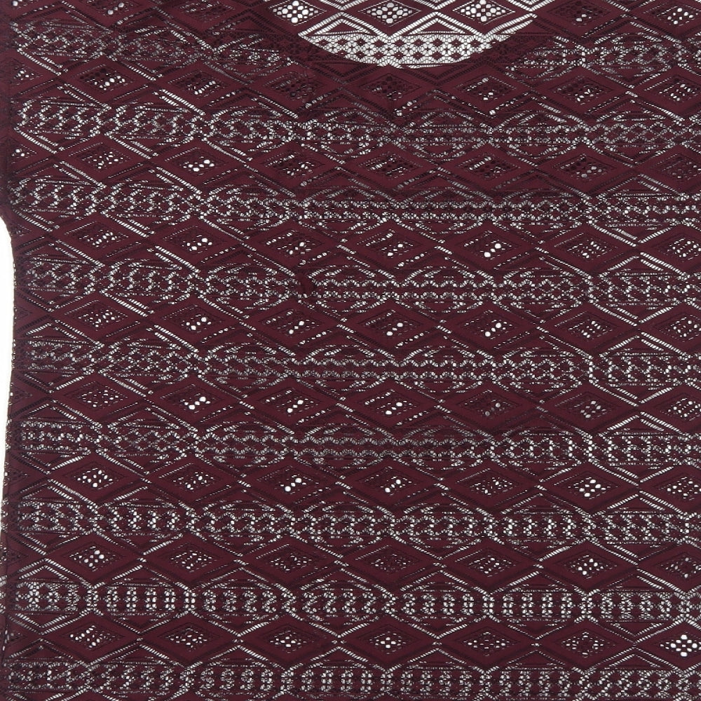 New Look Womens Purple Geometric Polyester Basic T-Shirt Size 10 Round Neck