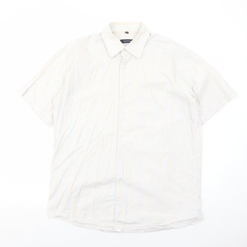 Kastor Mens White Striped Cotton Button-Up Size 42 Collared Button