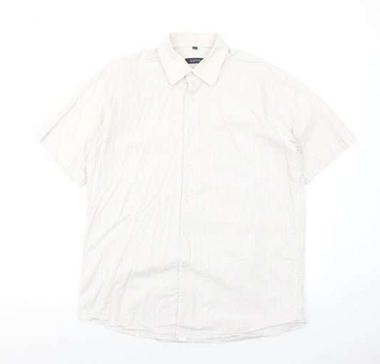 Kastor Mens White Striped Cotton Button-Up Size 42 Collared Button