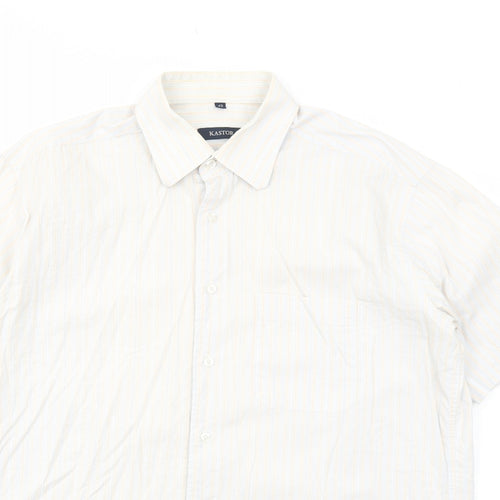 Kastor Mens White Striped Cotton Button-Up Size 42 Collared Button