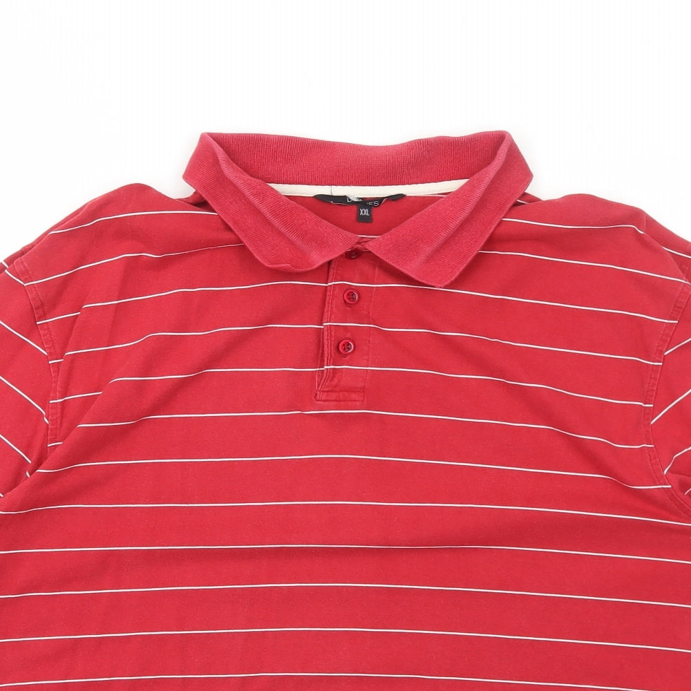 Dunnes Stores Mens Red Striped Cotton Polo Size 2XL Collared Button