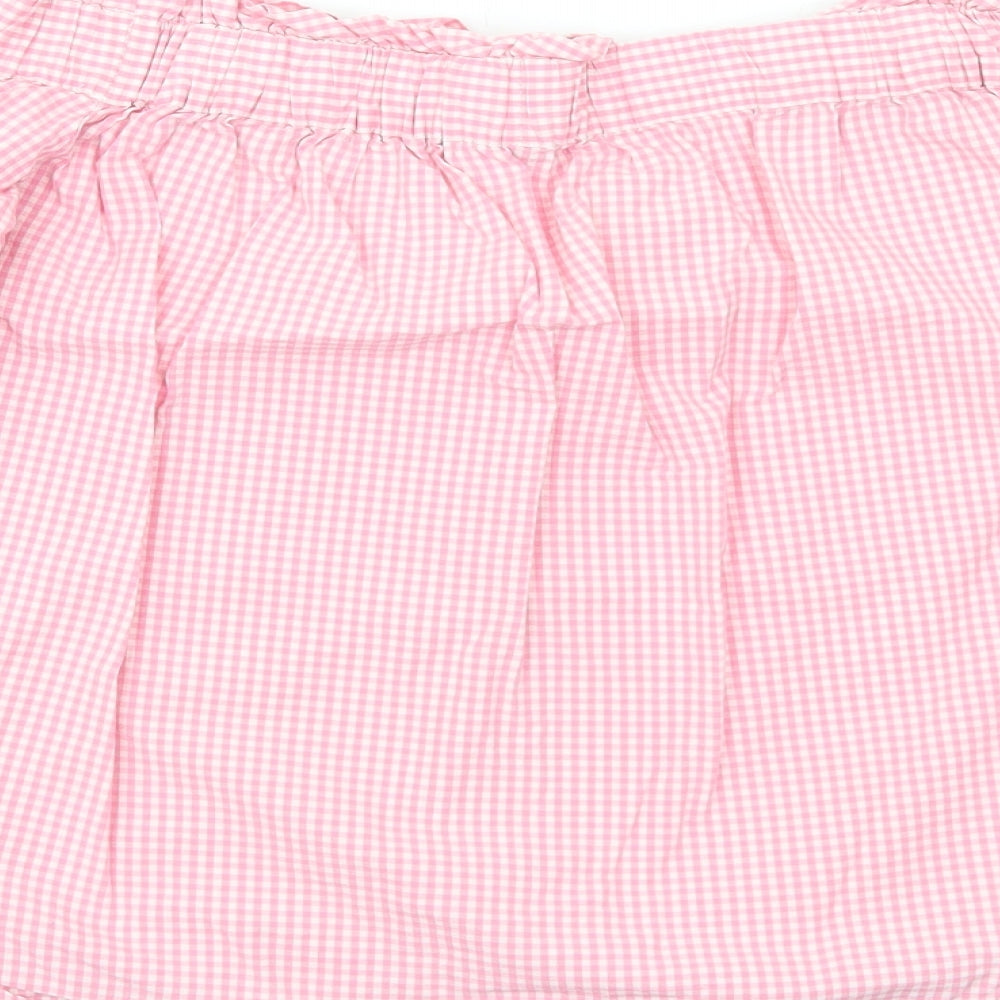 H&M Womens Pink Check Cotton Basic Blouse Size 12 Off the Shoulder