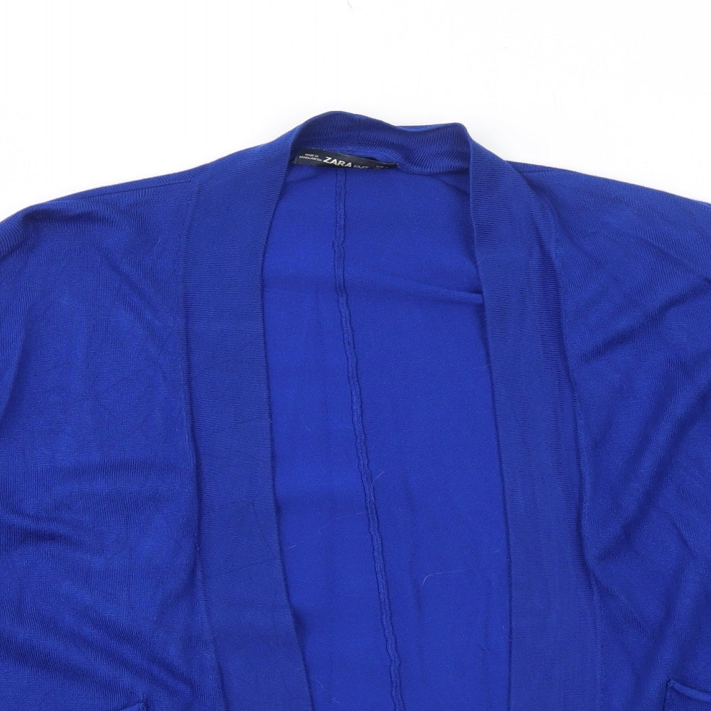 Zara Womens Blue V-Neck Viscose Cardigan Jumper Size S