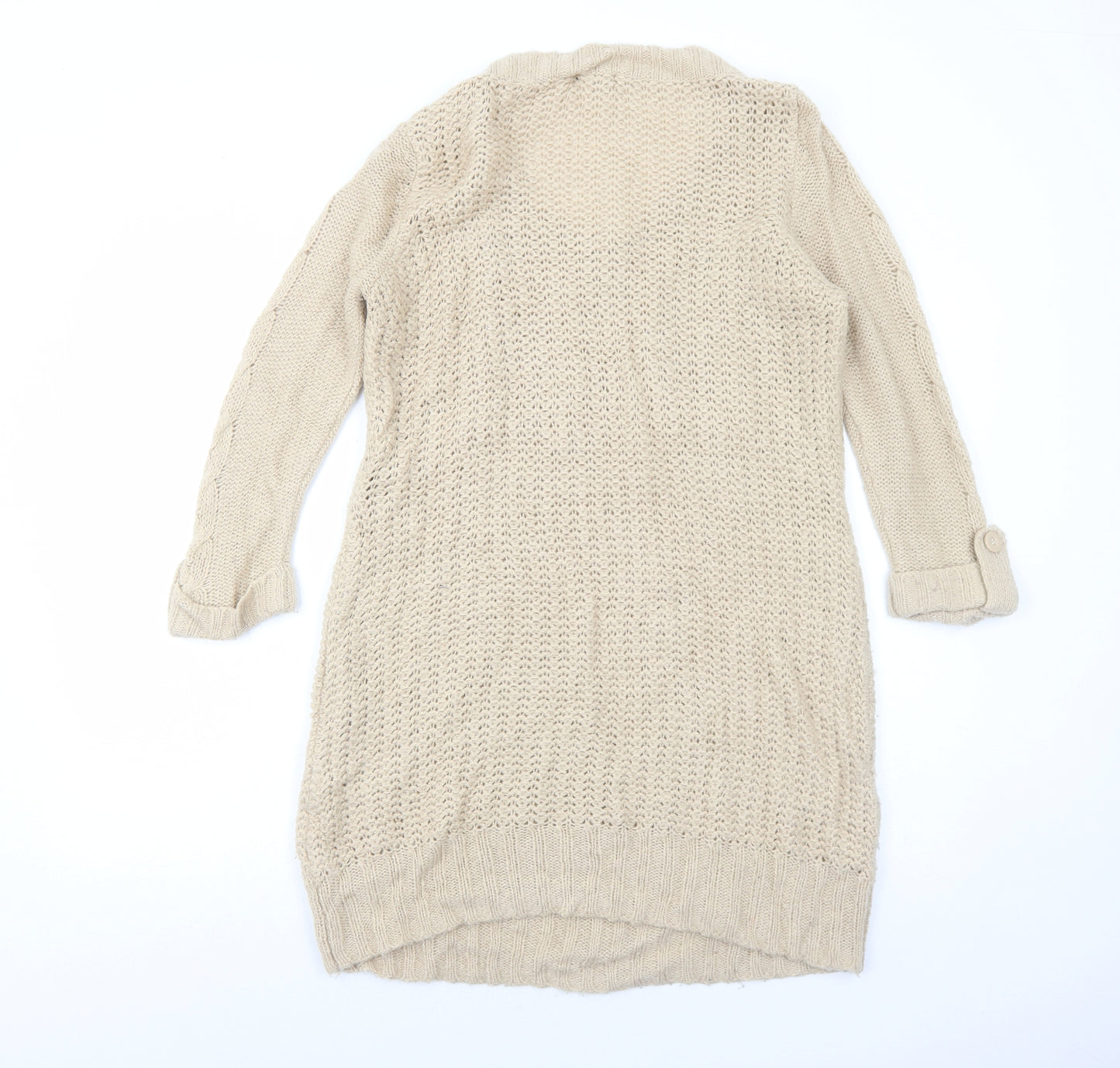 F&F Womens Beige Acrylic Jumper Dress Size 14 Round Neck Pullover