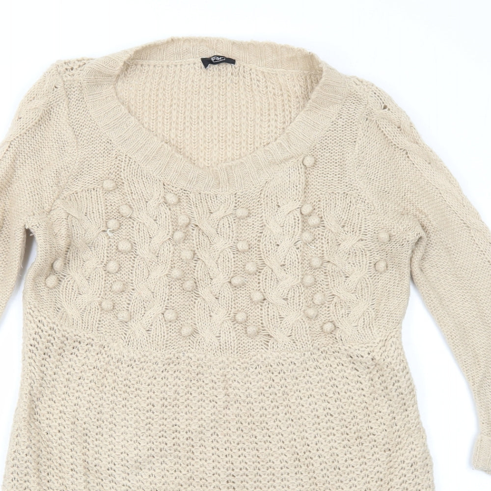 F&F Womens Beige Acrylic Jumper Dress Size 14 Round Neck Pullover