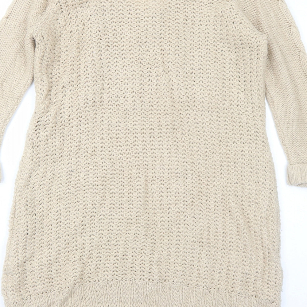 F&F Womens Beige Acrylic Jumper Dress Size 14 Round Neck Pullover