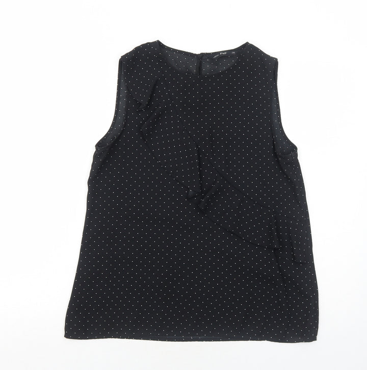 F&F Womens Black Polka Dot Polyester Basic Blouse Size 10 Round Neck