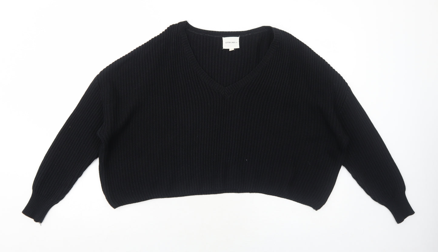 Cotton Candy LA Womens Black V-Neck Acrylic Pullover Jumper Size S