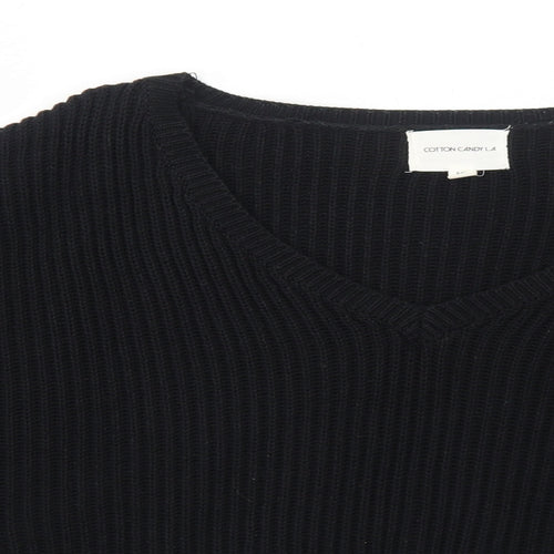 Cotton Candy LA Womens Black V-Neck Acrylic Pullover Jumper Size S