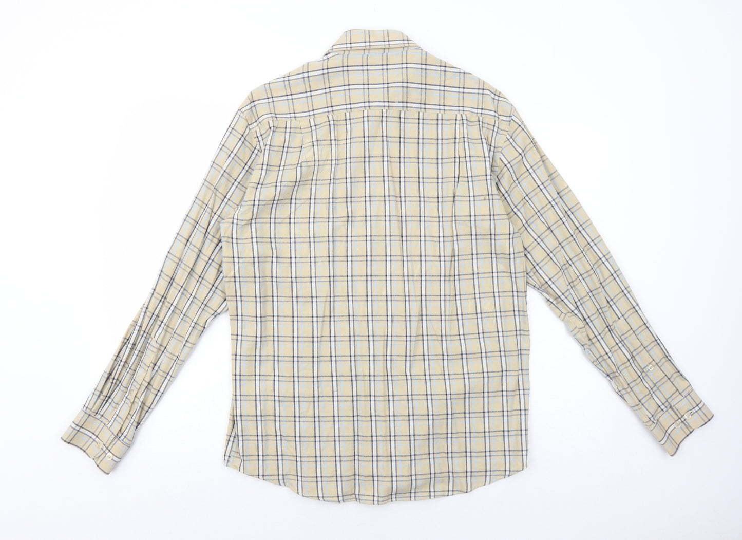 Dunnes Stores Mens Beige Plaid Cotton Button-Up Size S Collared Button