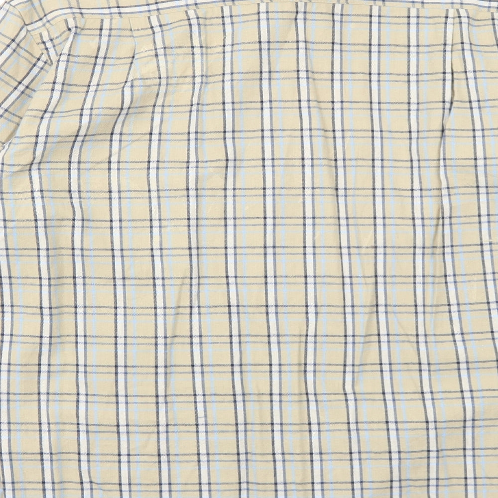 Dunnes Stores Mens Beige Plaid Cotton Button-Up Size S Collared Button