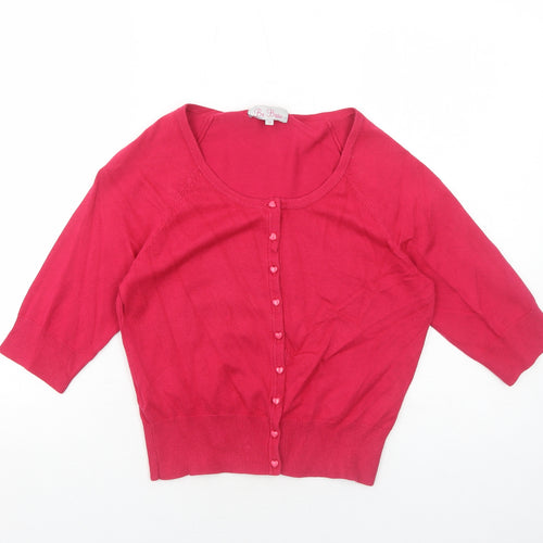 Be Beau Womens Pink Scoop Neck Cotton Cardigan Jumper Size 12