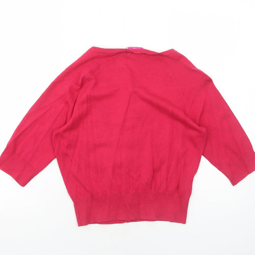 Be Beau Womens Pink Scoop Neck Cotton Cardigan Jumper Size 12