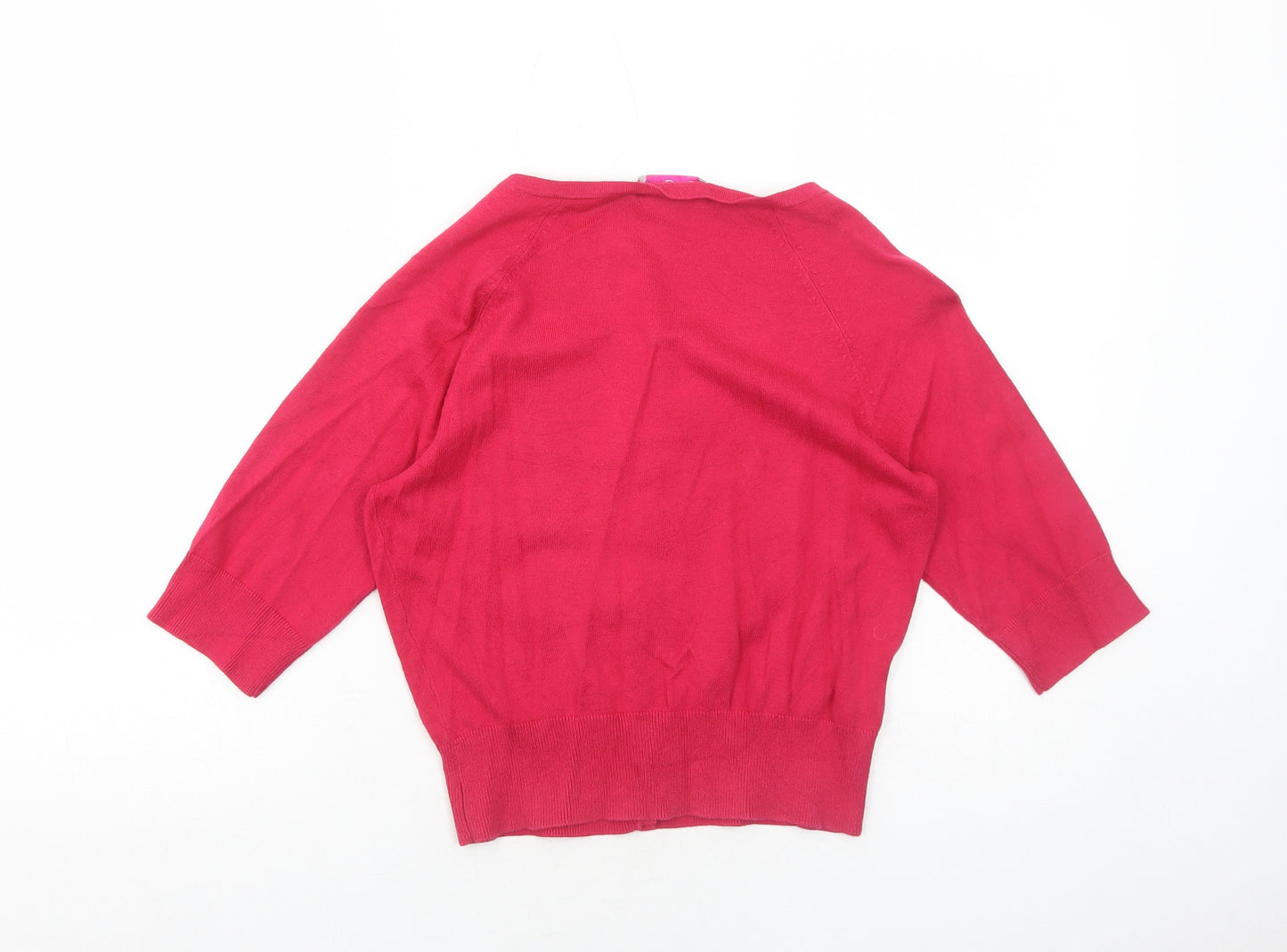 Be Beau Womens Pink Scoop Neck Cotton Cardigan Jumper Size 12
