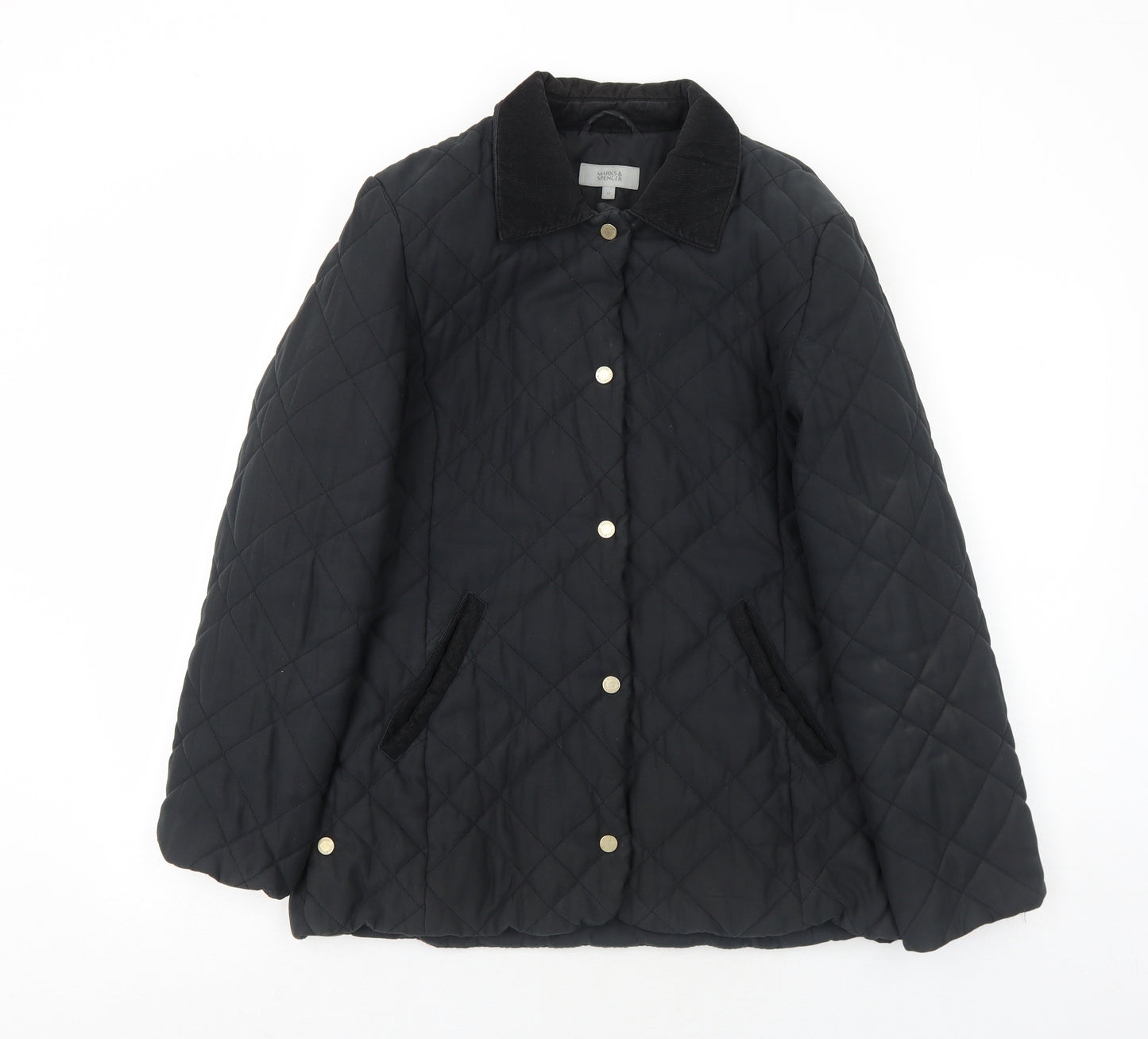 Marks and Spencer Womens Black Quilted Jacket Size 14 Snap