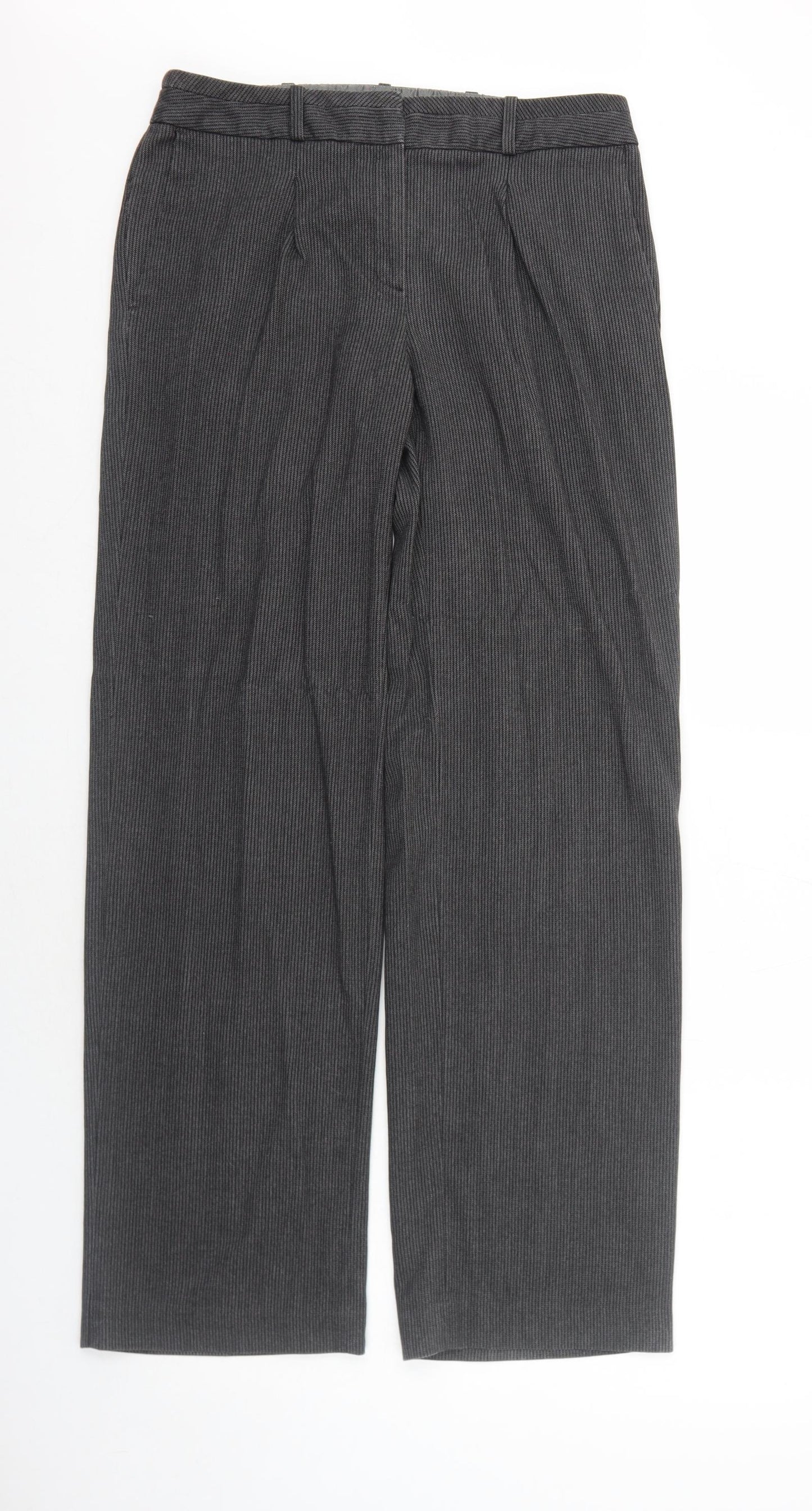 NEXT Womens Grey Striped Polyester Trousers Size 10 Regular Zip