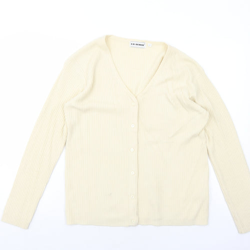 E.B Design Womens Ivory V-Neck Polyacrylate Fibre Cardigan Jumper Size S