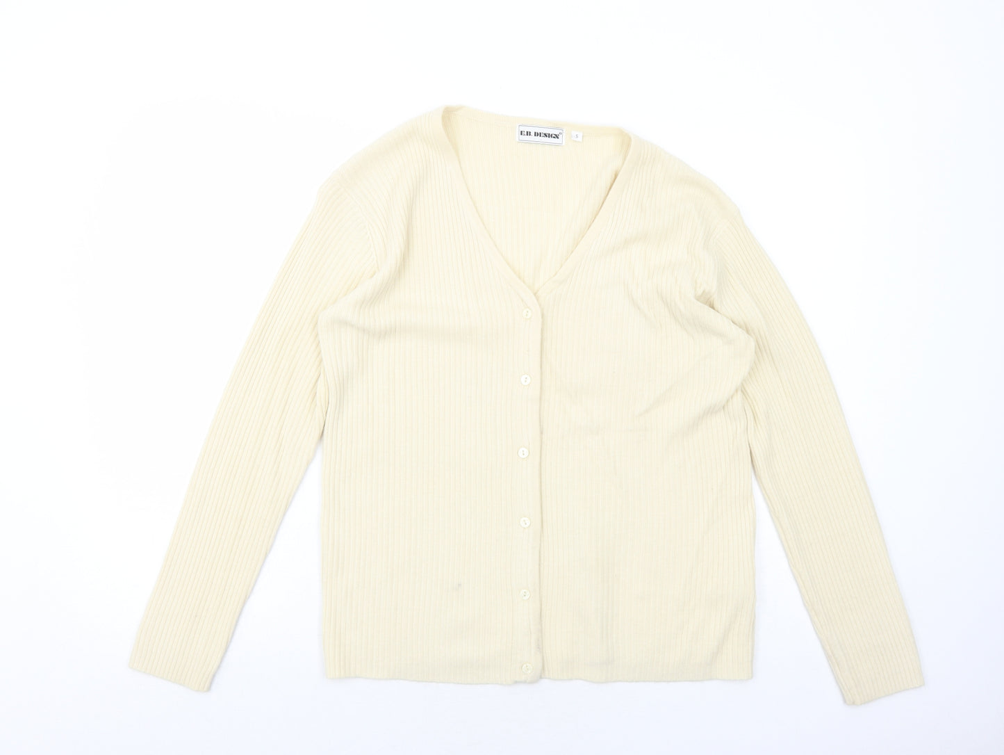 E.B Design Womens Ivory V-Neck Polyacrylate Fibre Cardigan Jumper Size S