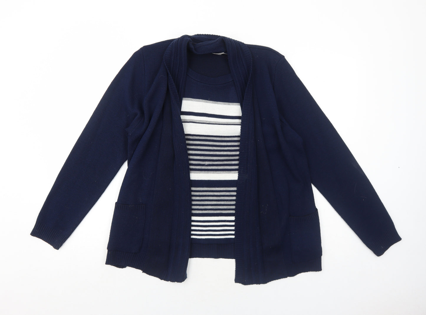 Beaumonde Womens Blue Round Neck Striped Acrylic Cardigan Jumper Size M - Twin Set