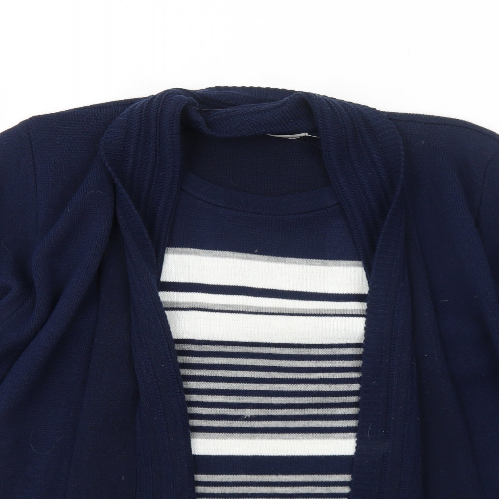 Beaumonde Womens Blue Round Neck Striped Acrylic Cardigan Jumper Size M - Twin Set