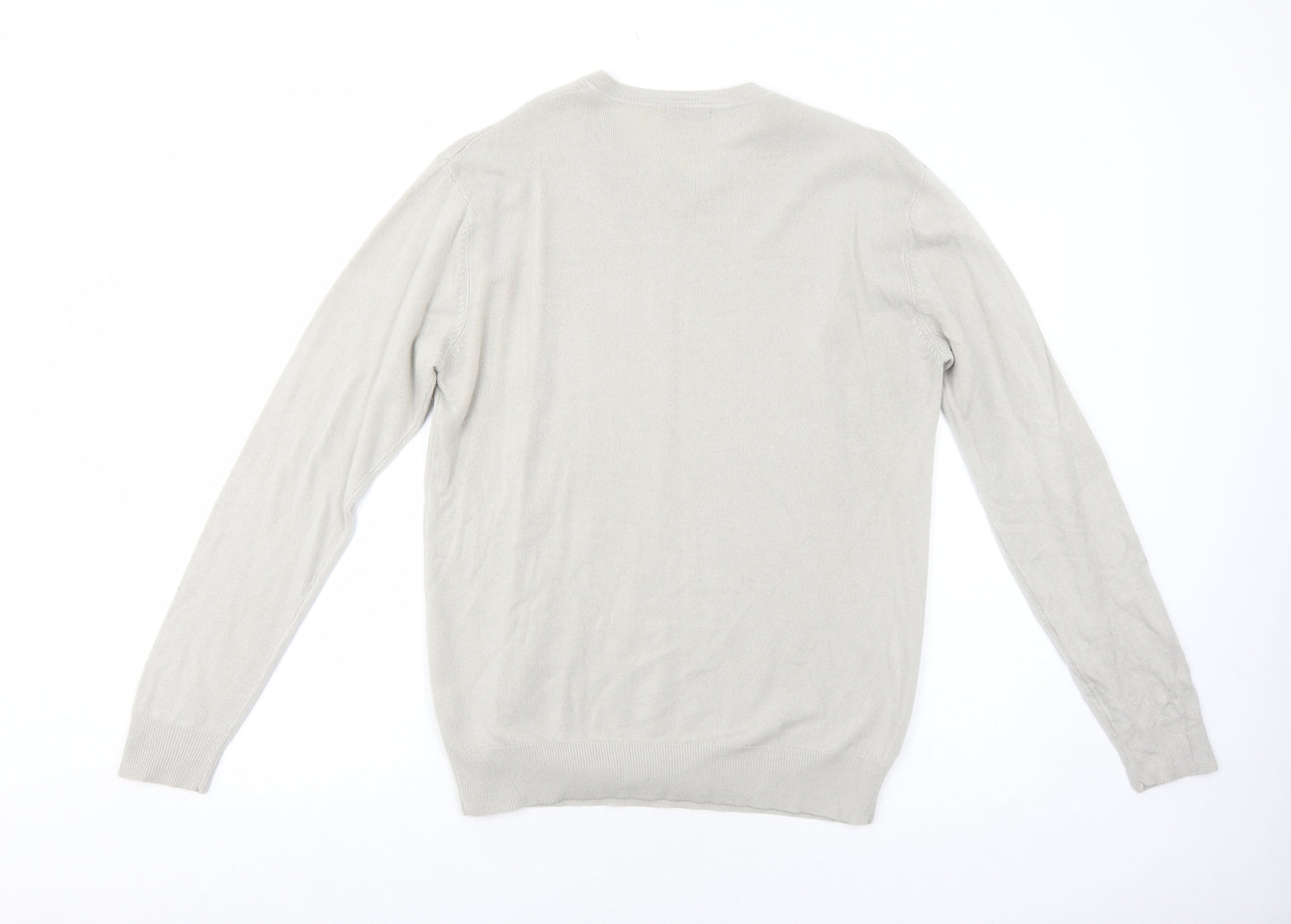 Cedar Wood State Mens Beige V-Neck Acrylic Pullover Jumper Size M Long Sleeve
