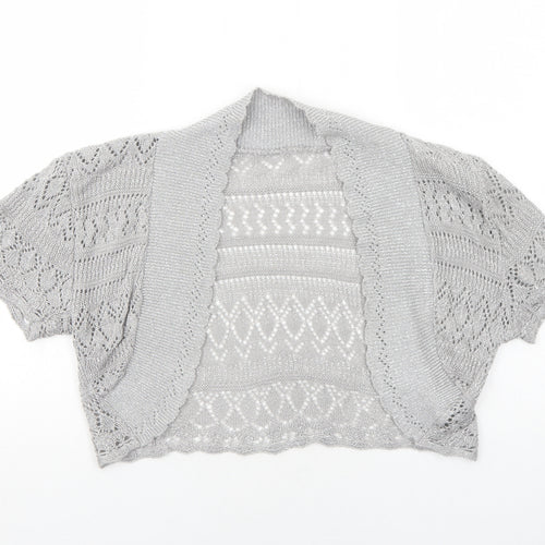 Ethel Austin Womens Silver V-Neck Geometric Acrylic Cardigan Jumper Size XL