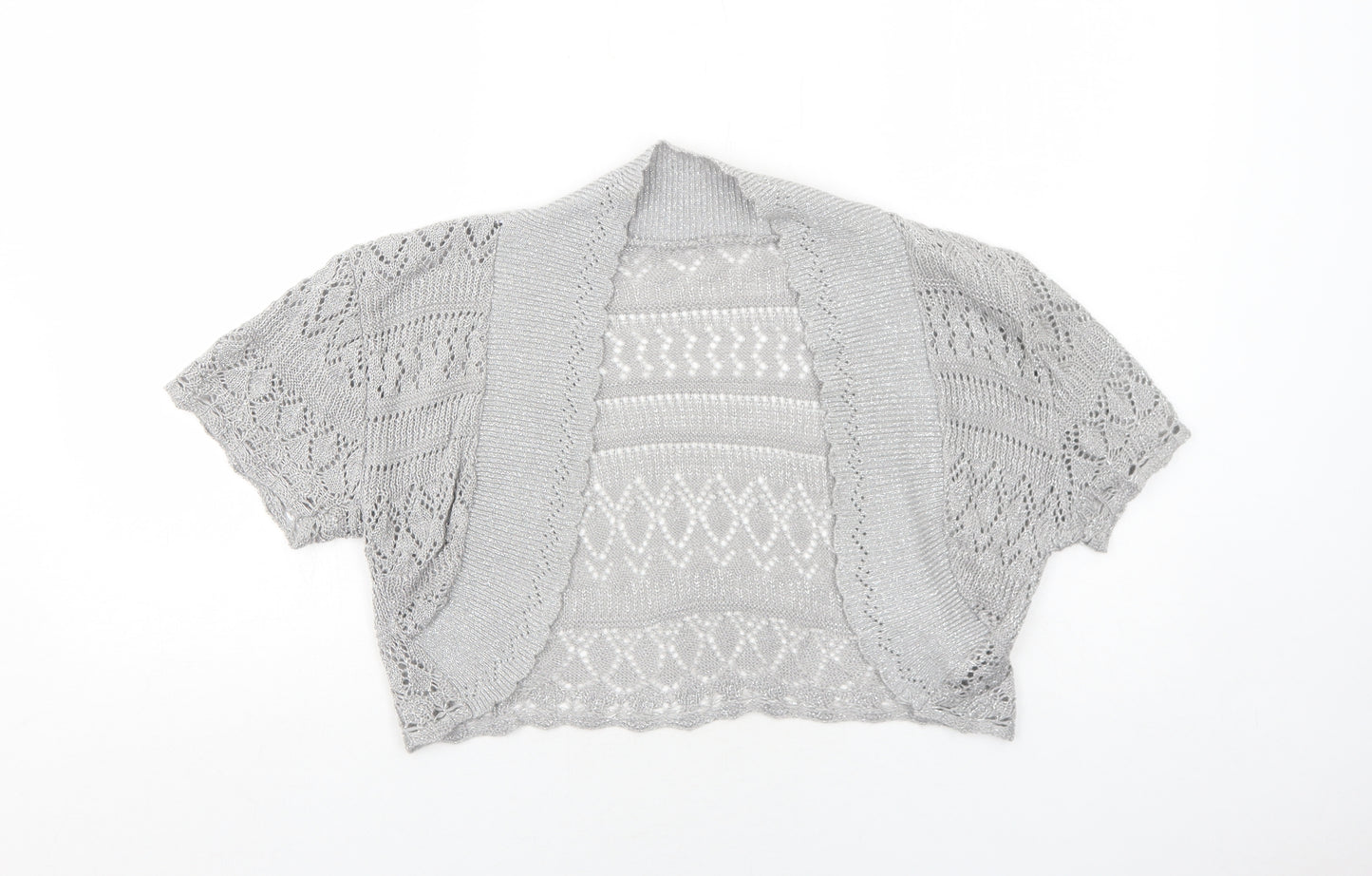 Ethel Austin Womens Silver V-Neck Geometric Acrylic Cardigan Jumper Size XL
