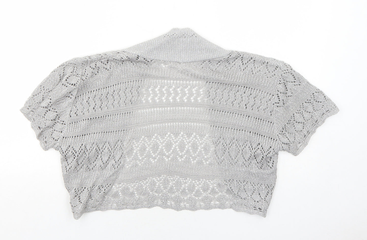 Ethel Austin Womens Silver V-Neck Geometric Acrylic Cardigan Jumper Size XL
