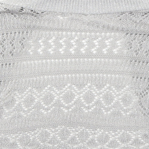 Ethel Austin Womens Silver V-Neck Geometric Acrylic Cardigan Jumper Size XL