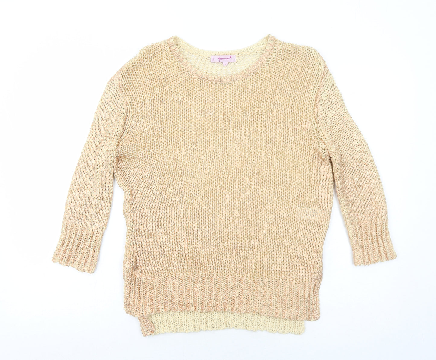 Per Una Womens Gold Round Neck Cotton Pullover Jumper Size S