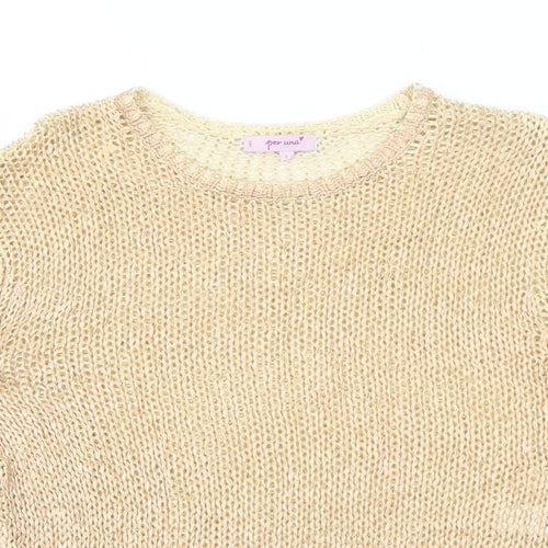 Per Una Womens Gold Round Neck Cotton Pullover Jumper Size S