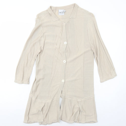 Wall Womens Beige Collared Cotton Cardigan Jumper Size M
