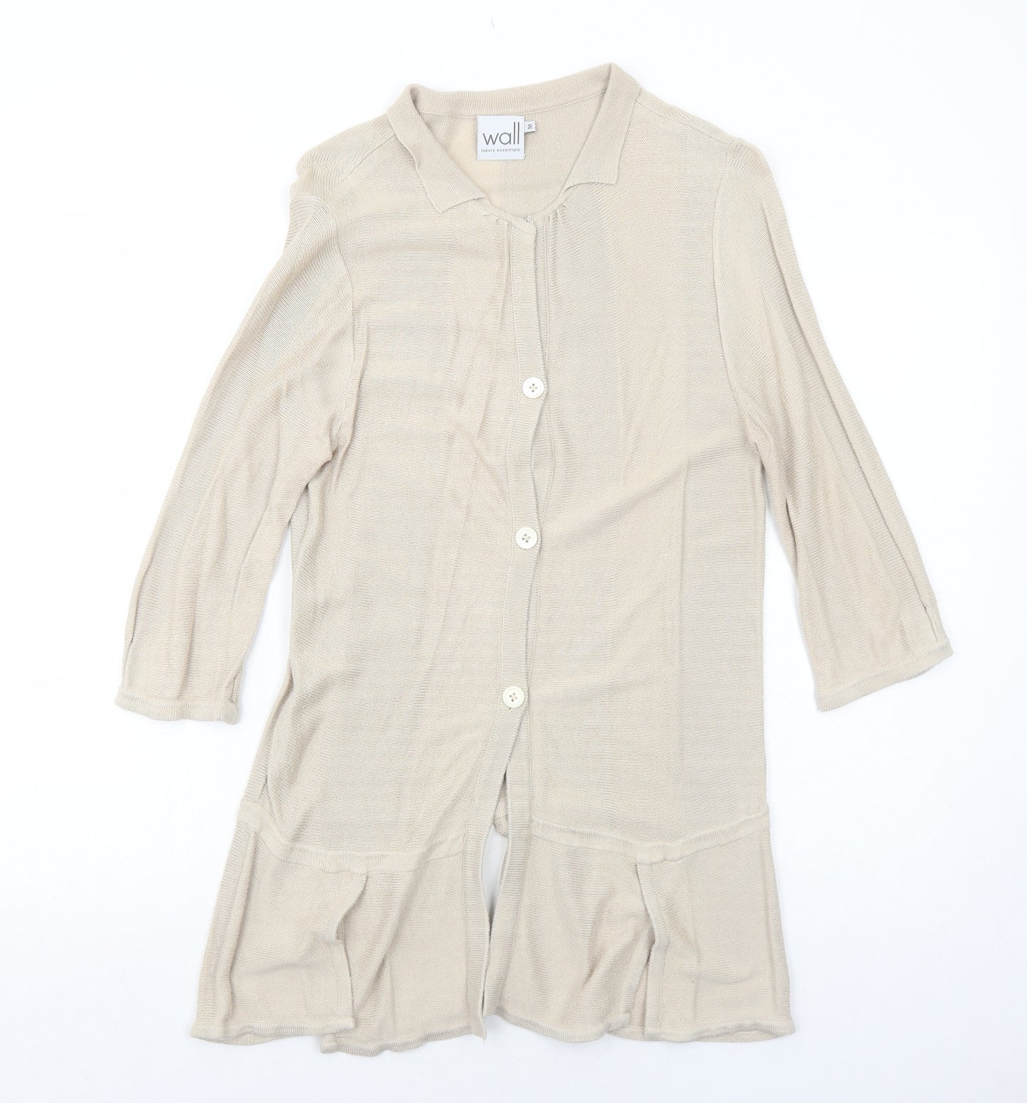 Wall Womens Beige Collared Cotton Cardigan Jumper Size M