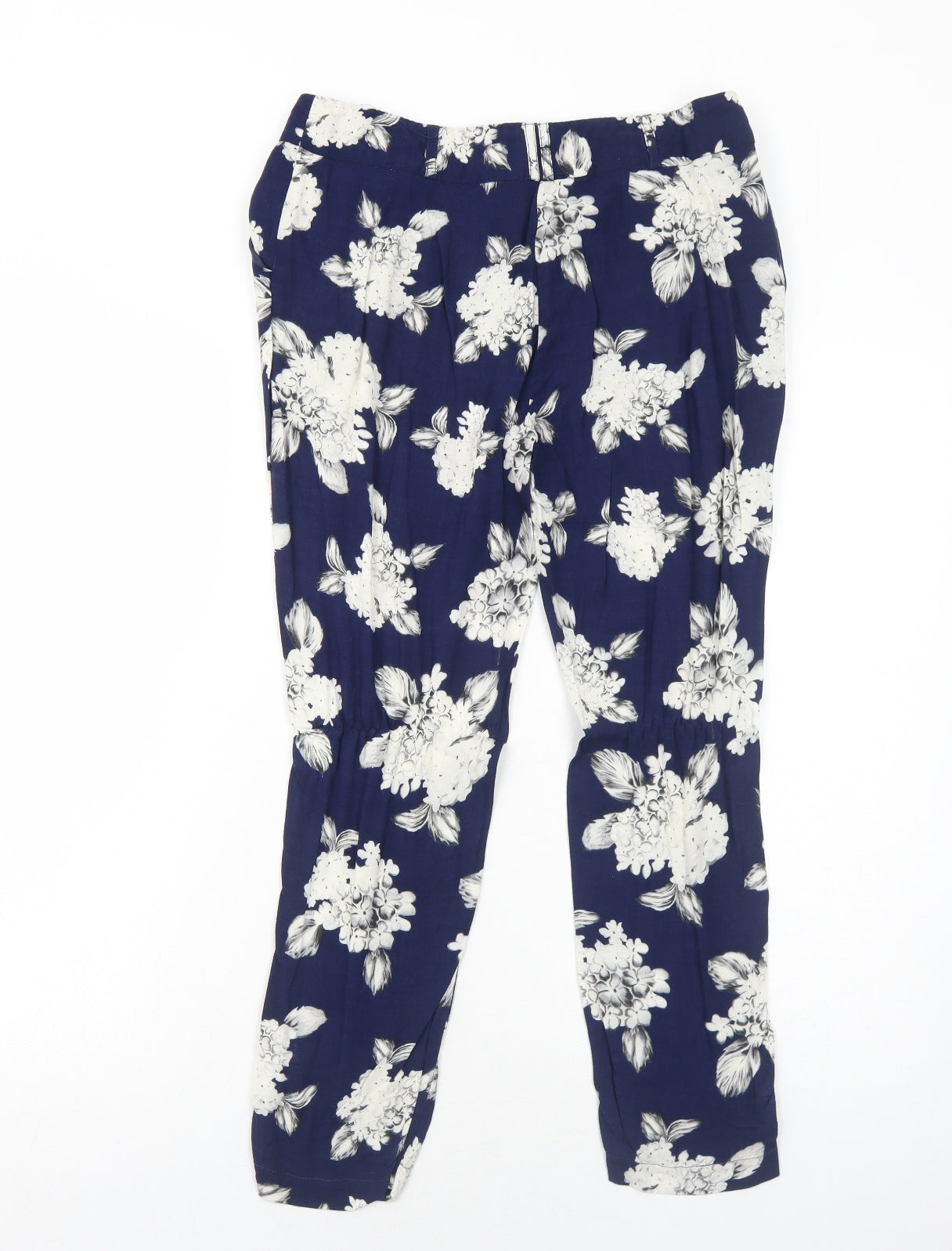 NEXT Womens Blue Floral Viscose Trousers Size 8 Regular Zip