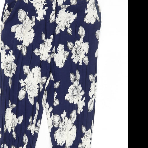 NEXT Womens Blue Floral Viscose Trousers Size 8 Regular Zip