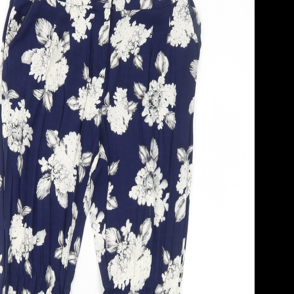 NEXT Womens Blue Floral Viscose Trousers Size 8 Regular Zip