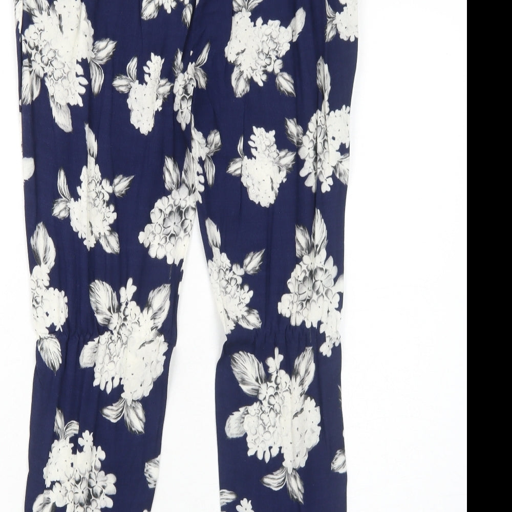 NEXT Womens Blue Floral Viscose Trousers Size 8 Regular Zip