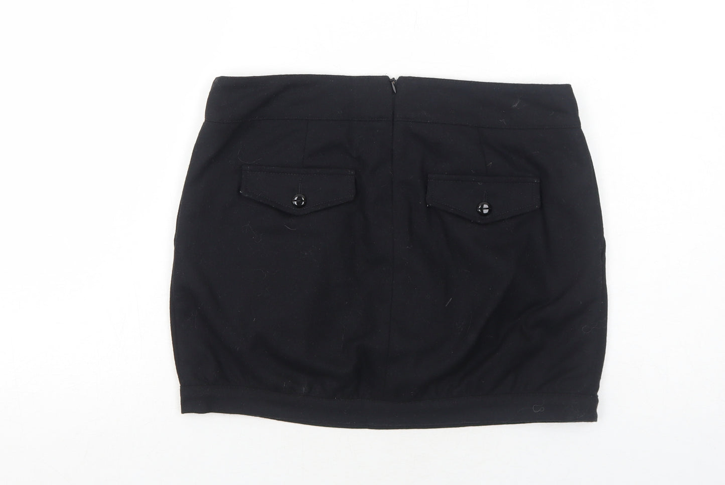 United Colors of Benetton Womens Black Wool Mini Skirt Size 12 Zip
