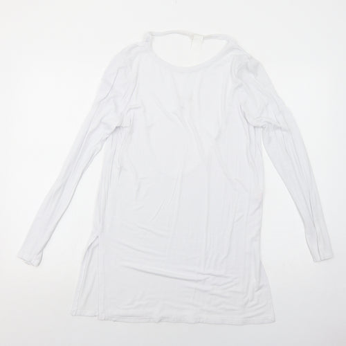 Missguided Womens White Viscose Basic T-Shirt Size 6 Round Neck - Open Back