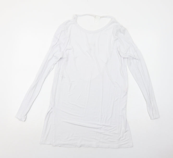 Missguided Womens White Viscose Basic T-Shirt Size 6 Round Neck - Open Back