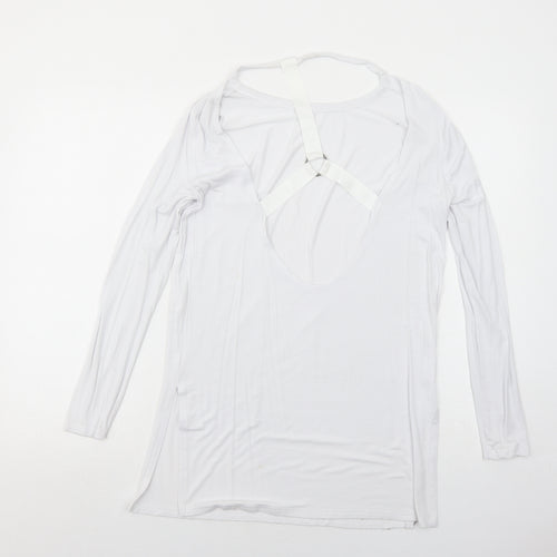 Missguided Womens White Viscose Basic T-Shirt Size 6 Round Neck - Open Back