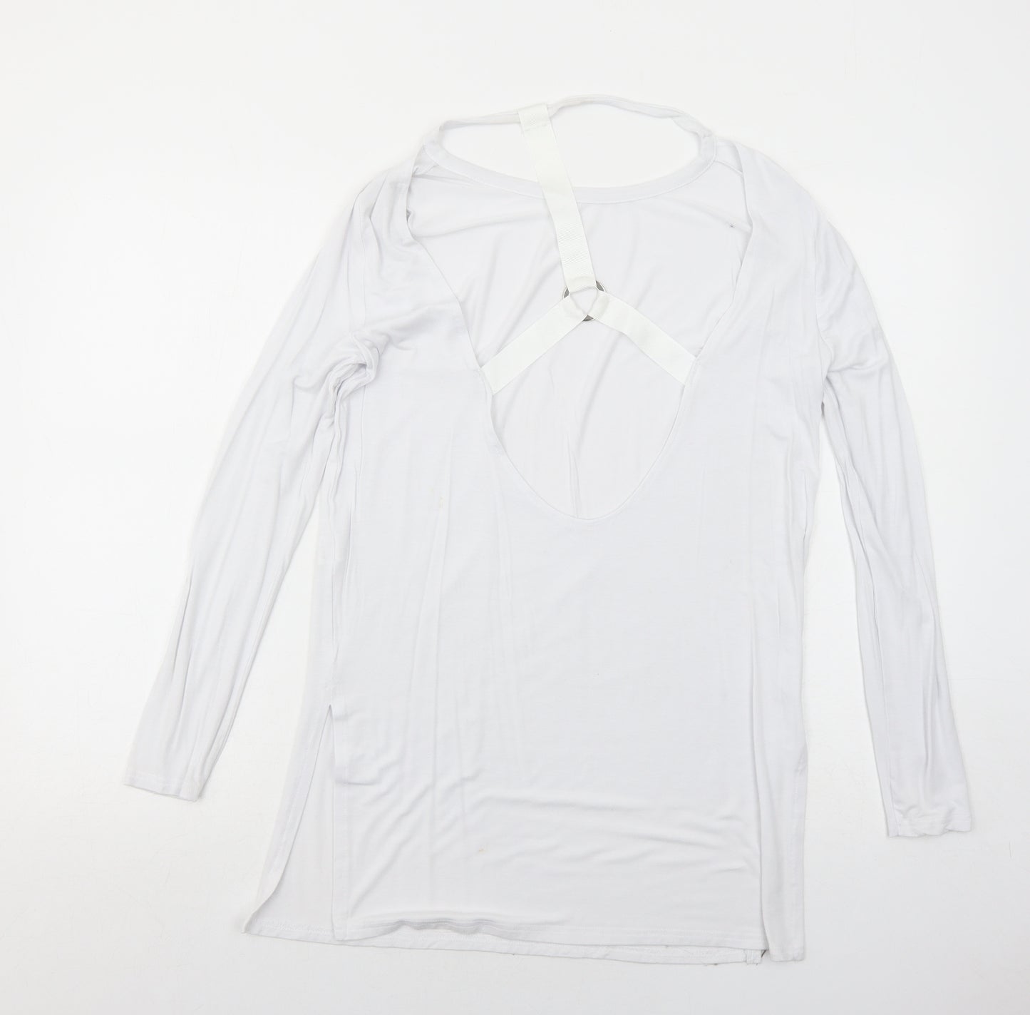 Missguided Womens White Viscose Basic T-Shirt Size 6 Round Neck - Open Back