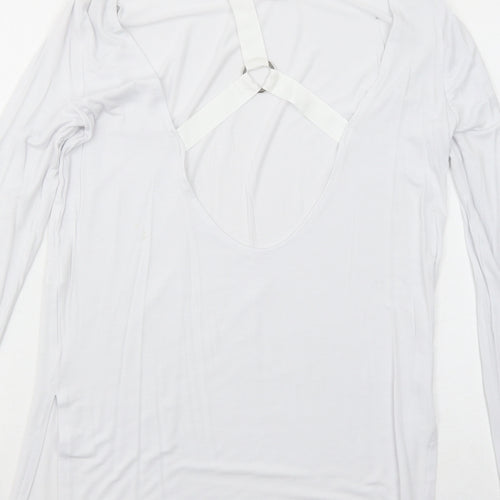 Missguided Womens White Viscose Basic T-Shirt Size 6 Round Neck - Open Back