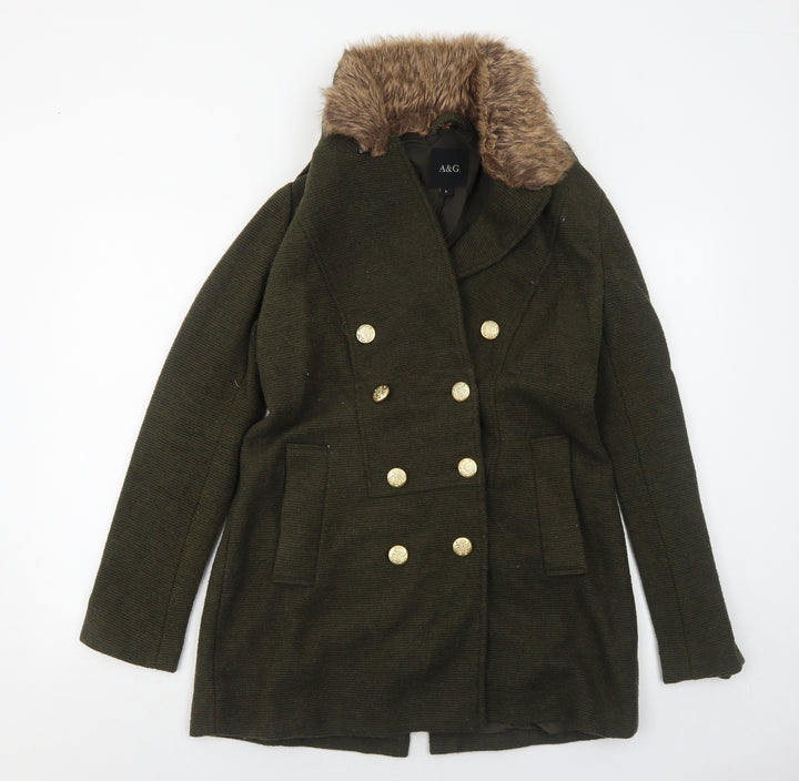 A&G Womens Green Pea Coat Coat Size L Button