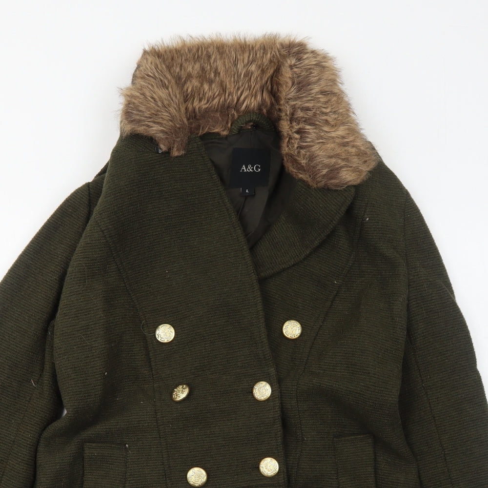 A&G Womens Green Pea Coat Coat Size L Button