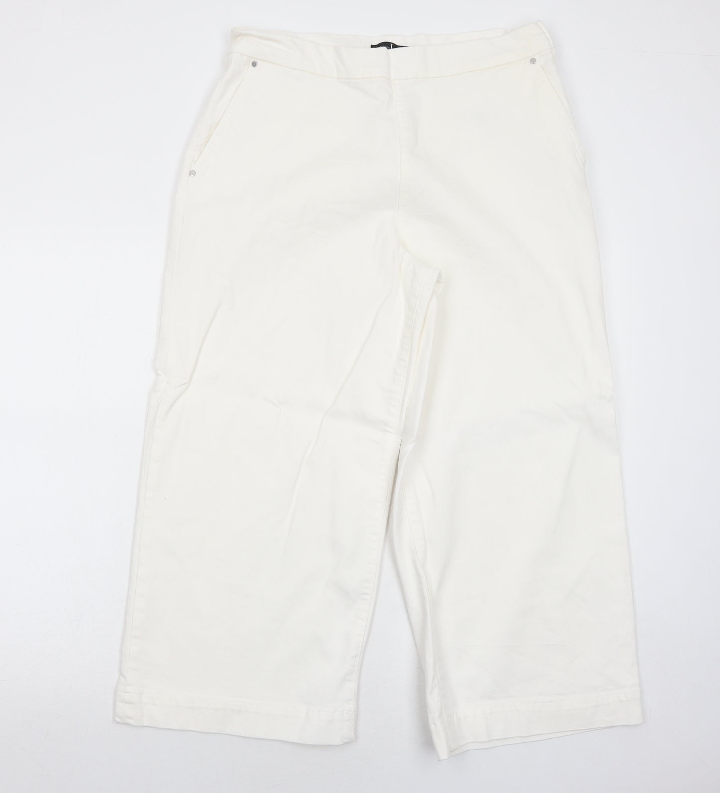 Jasper Conran Womens White Cotton Wide-Leg Jeans Size 14 Regular Zip